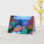 ハッピーバースデーのアクアリウムの魚カード カード (黄色い花)