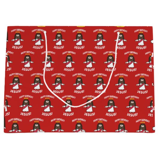 ハッピーバースデーのイエス・キリストのクリスマスのクリスマスのギフトバッグ ラージペーパーバッグ (正面)