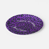 ハッピーバースデーのインディゴの紫色のグリッターのヒョウ ペーパープレート (アングル)