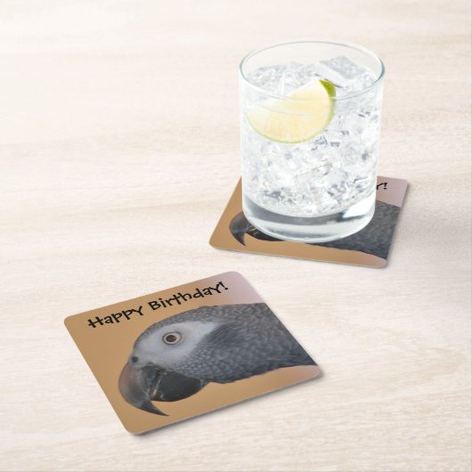 ハッピーバースデーのオウムのパーティーのコースター スクエアペーパーコースター (インサイチュ)