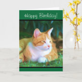 ハッピーバースデーのオレンジ虎猫猫の挨拶状 カード (黄色い花)