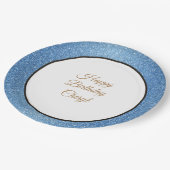 ハッピーバースデーのカスタムで青いグリッター9"紙皿 ペーパープレート (アングル)