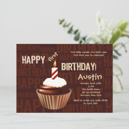 ハッピーバースデーのカップケーキの招待状 招待状 (スタンド正面)