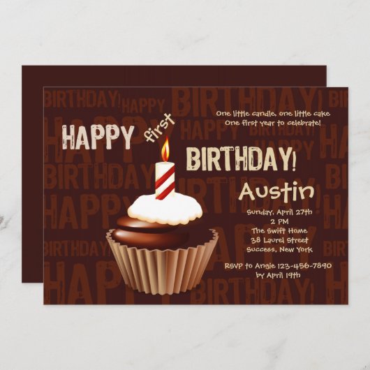 ハッピーバースデーのカップケーキの招待状 招待状 (正面/裏面)