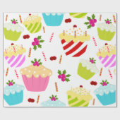 ハッピーバースデーのカップケーキパターン ラッピングペーパー (フラット)