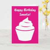 ハッピーバースデーのカップケーキ付きグリーティングカードデザイン カード (黄色い花)