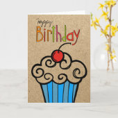 ハッピーバースデーのカップケーキ カード (黄色い花)