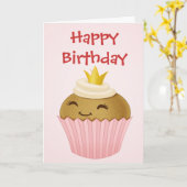 ハッピーバースデーのカップケーキ カード (黄色い花)