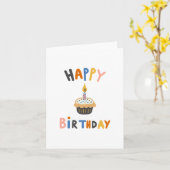 ハッピーバースデーのカップケーキ カード (黄色い花)