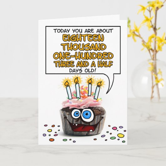 ハッピーバースデーのカップケーキ- 49歳 カード (黄色い花)