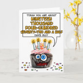 ハッピーバースデーのカップケーキ- 53歳 カード (黄色い花)