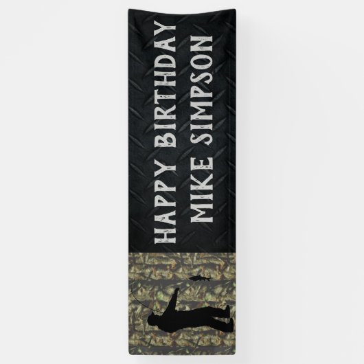 ハッピーバースデーのカムフラージュの魚釣りの人の旗 横断幕 (縦)