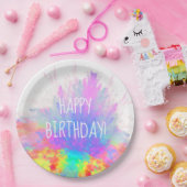 ハッピーバースデーのカラー・バーストの虹 ペーパープレート (パーティー)
