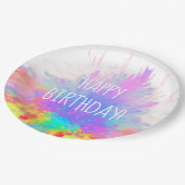 ハッピーバースデーのカラー・バーストの虹 ペーパープレート (アングル)