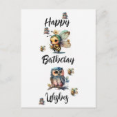 ハッピーバースデーのカード オウルとビー | ポストカード (正面)