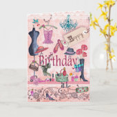 ハッピーバースデーのガーリーな物|の挨拶状 カード (黄色い花)