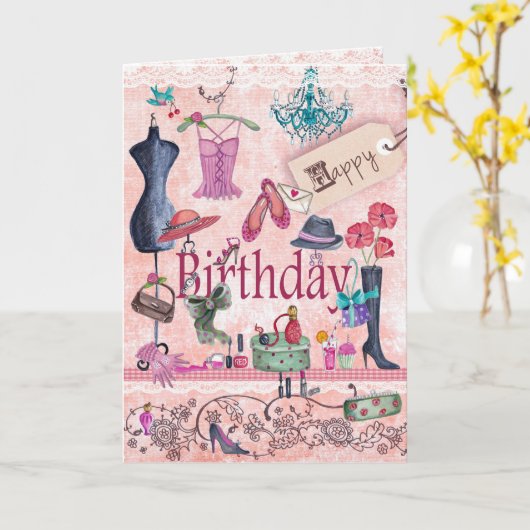 ハッピーバースデーのガーリーな物|の挨拶状 カード (黄色い花)