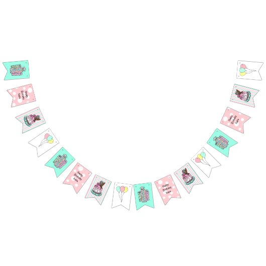 ハッピーバースデーのガールズバースデーパーティー用バナー バンティングフラッグ (全)