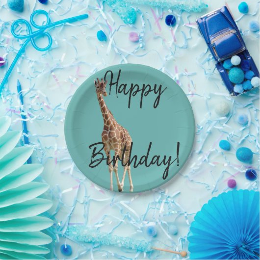 ハッピーバースデーのキリンのパーティーのプレートすべての色 ペーパープレート (パーティー)