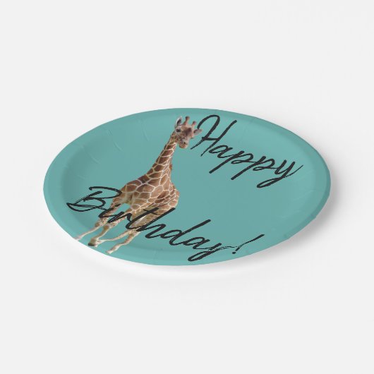 ハッピーバースデーのキリンのパーティーのプレートすべての色 ペーパープレート (アングル)