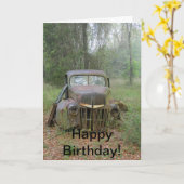 ハッピーバースデーのクラシックカー カード (黄色い花)