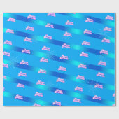 ハッピーバースデーのグラデーションストライプを青に設定 ラッピングペーパー (フラット)