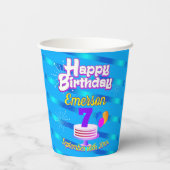 ハッピーバースデーのグラデーションストライプを青に設定 紙コップ (裏面)