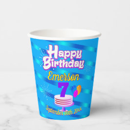 ハッピーバースデーのグラデーションストライプを青に設定 紙コップ