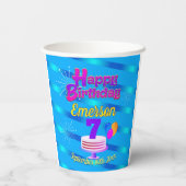 ハッピーバースデーのグラデーションストライプを青に設定 紙コップ (裏面)