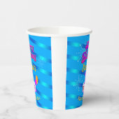 ハッピーバースデーのグラデーションストライプを青に設定 紙コップ (左)