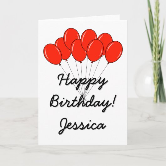 ハッピーバースデーのグリーティングカード(赤いバルーン付き) カード (正面)