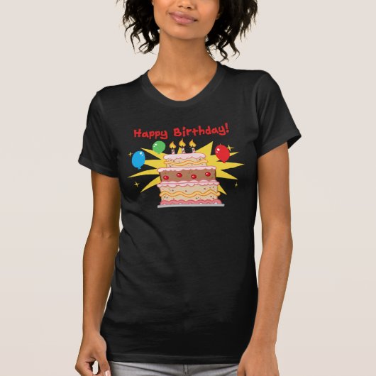 ハッピーバースデーのケーキおよび気球 Tシャツ (正面)