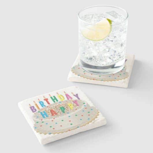 ハッピーバースデーのケーキのコースター ストーンコースター (横)