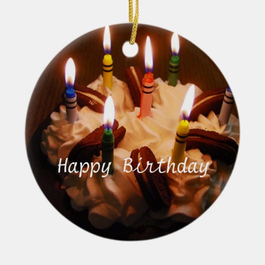 ハッピーバースデーのケーキ セラミックオーナメント (正面)