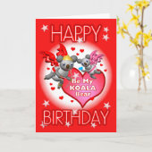ハッピーバースデーのコアラのハートの挨拶状 カード (黄色い花)