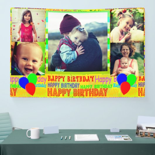 ハッピーバースデーのコラージュのバナー 横断幕 (トレードショー)