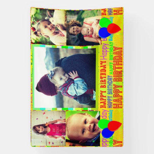 ハッピーバースデーのコラージュのバナー 横断幕 (縦)