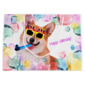 ハッピーバースデーのコーギー ラージペーパーバッグ (正面)