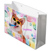 ハッピーバースデーのコーギー ラージペーパーバッグ (正面アングル)