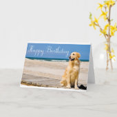 ハッピーバースデーのゴールデン・リトリーバーの小犬 カード (黄色い花)
