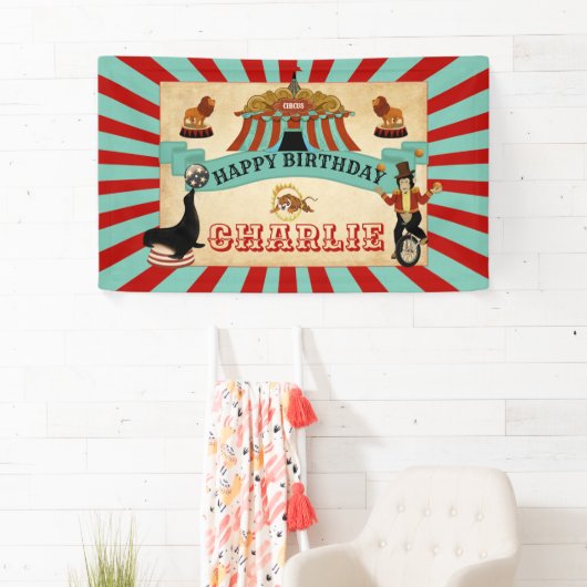 ハッピーバースデーのサーカスのパーティーの旗のテーブルの背景幕 横断幕 (インサイチュ)