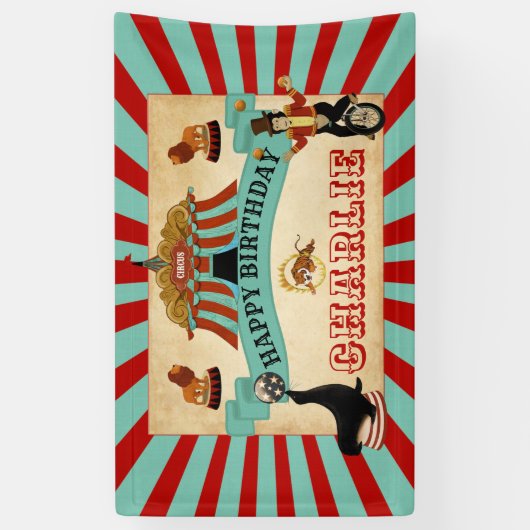 ハッピーバースデーのサーカスのパーティーの旗のテーブルの背景幕 横断幕 (縦)