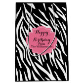 ハッピーバースデーのシマウマのプリントのギフトバッグ ミディアムペーパーバッグ (正面)
