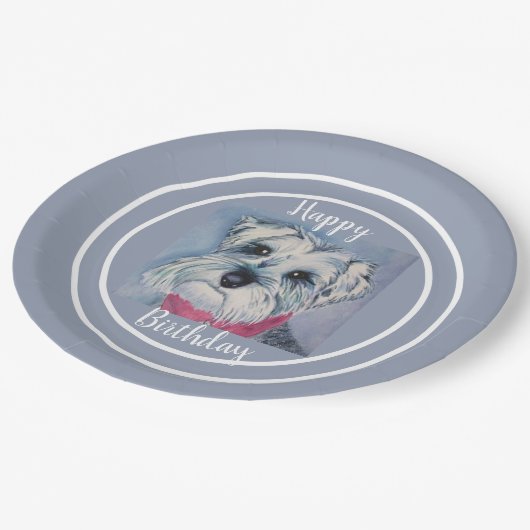 ハッピーバースデーのシュナウツァー ペーパープレート (アングル)