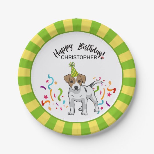 ハッピーバースデーのジャックラッセルテリア犬のパーティー ペーパープレート (正面)