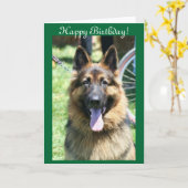 ハッピーバースデーのジャーマン・シェパードの挨拶状 カード (黄色い花)