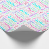 ハッピーバースデーのジュリーのカラフルな名前をカスタムするの紙 ラッピングペーパー (角)