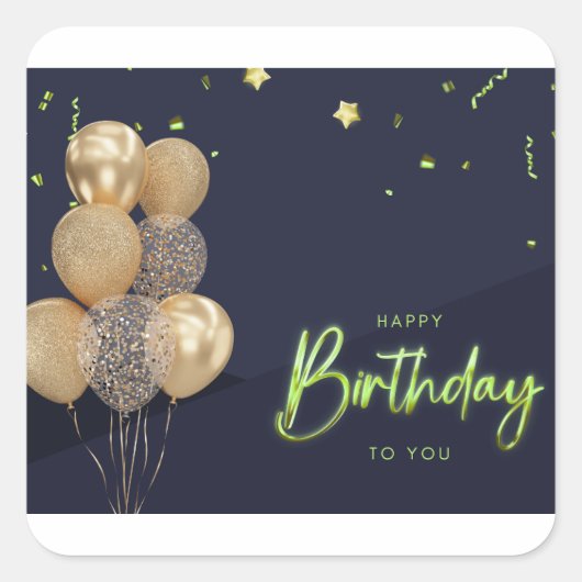ハッピーバースデーのステッカー スクエアシール (正面)