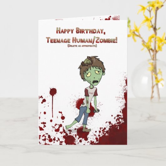 ハッピーバースデーのゾンビの10代の若者 カード (黄色い花)