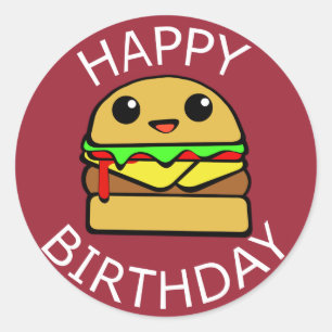 ハッピーバースデーのチーズハンバーガー ラウンドシール
